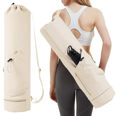 NNEDSZ Off White Durable Yoga Mat Carry Bag - Multi-Functional Fitness Backpack with Wet Pocket(Mugs are filming props, not included)-0